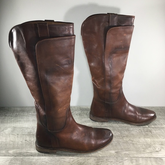Frye 76534 Paige Tall Riding Brown Leather Womens Slip On Knee High Boots Size 8 - Picture 1 of 11